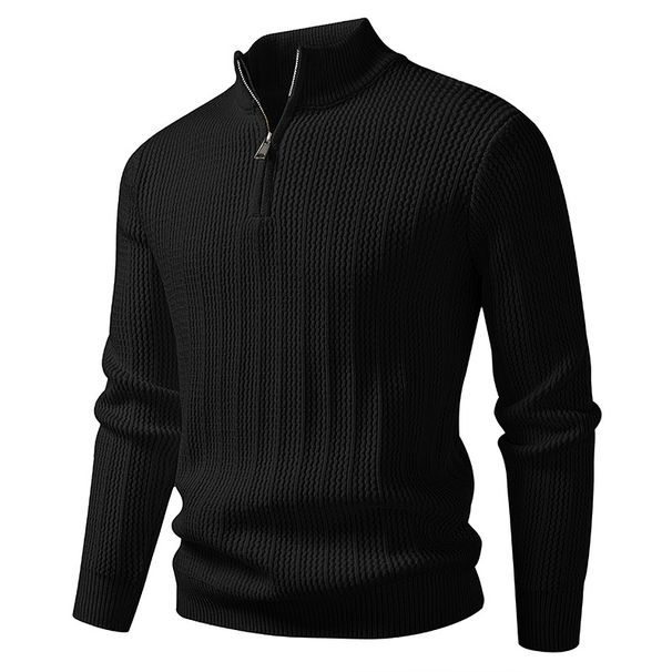 Men's Clothing Semi-Turtleneck Zip-Up Knit Sweater - Slim Fit Casual Pullover With Ribbed Hem For Winter & Fall (Beige, Gray, Black, Khaki)_viptrois.com