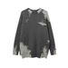 Men's Distressed Knit Sweater With Fringe & Patchwork Design - Oversized Unisex Pullover, Trendy High Street Style For Fall & Winter_viptrois.com