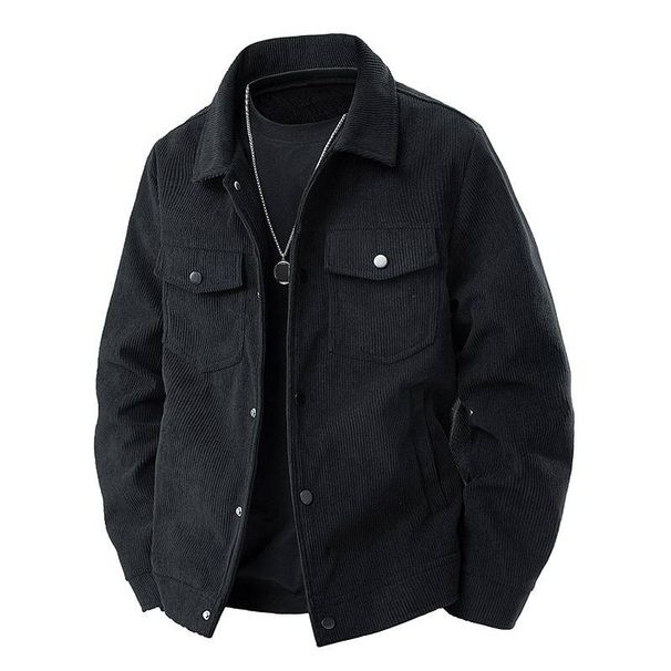Men's Corduroy Lapel Jacket – Casual Workwear Style, Spring & Autumn Fashion, Black/White/Brown/Army Green (Sizes M-5XL)_viptrois.com