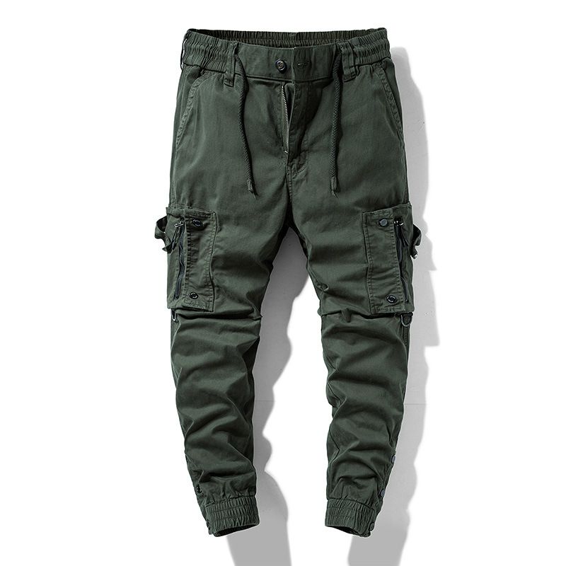 Men's Trendy Multi Pocket Cargo Pants Harem Style Loose Fit Casual Long Trousers Style Mid Waist Polyester_viptrois.com