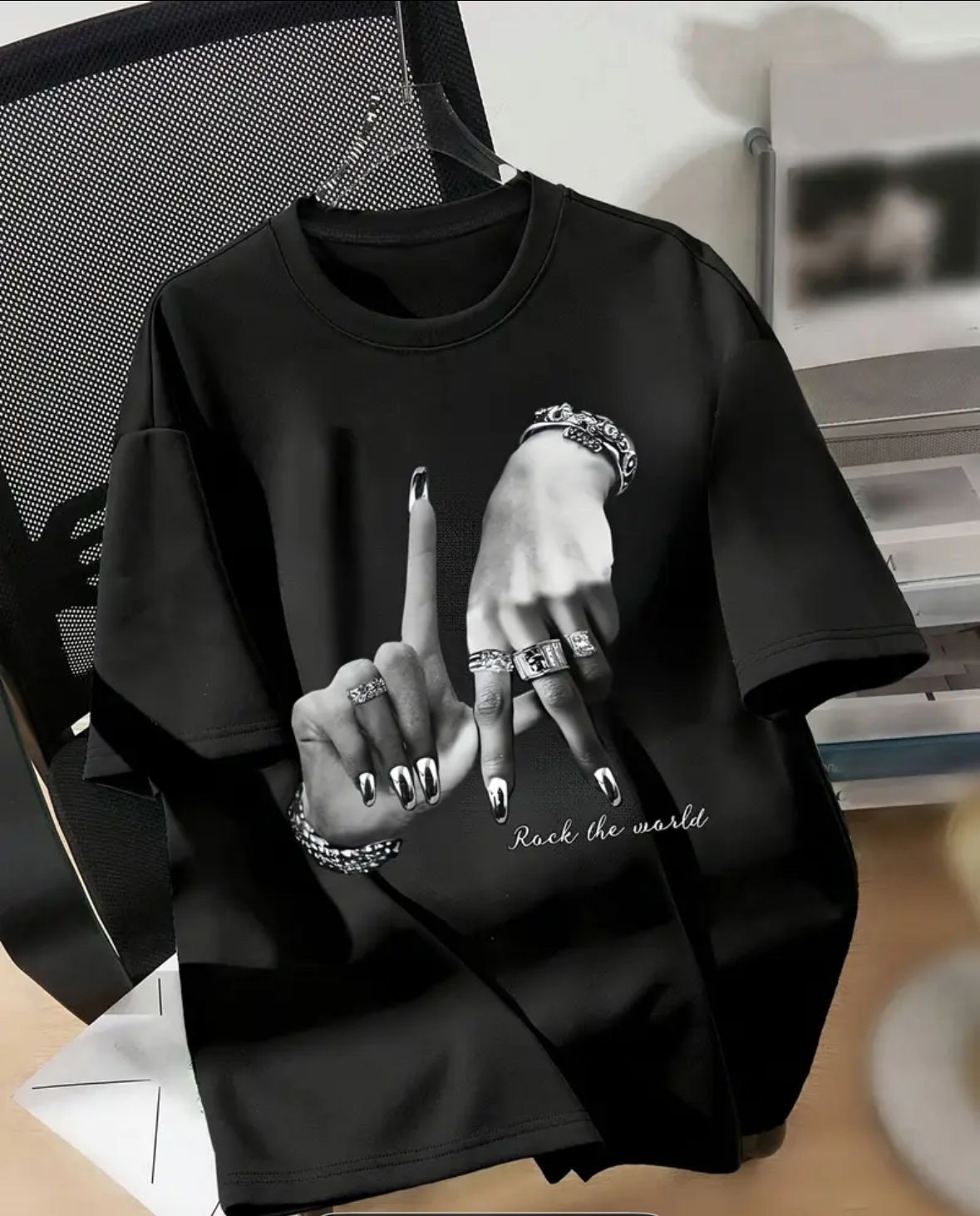 Cross-Border Foreign Trade Women's Clothing European And American Dark Style Round Neck Drop Shoulder T-Shirt Loose_viptrois.com