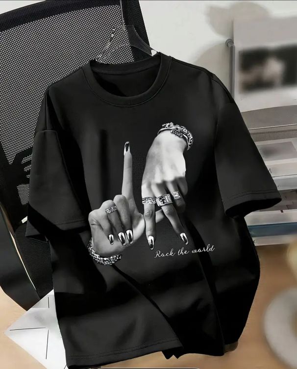 Cross-Border Foreign Trade Women's Clothing European And American Dark Style Round Neck Drop Shoulder T-Shirt Loose_viptrois.com