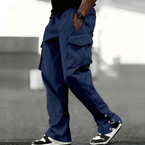 Men's Utility Cargo Pants – High-Waisted Drawstring Waist With Flap Pockets & Side Straps (S-XXXL, Black/Khaki/Navy/Light Blue)_viptrois.com