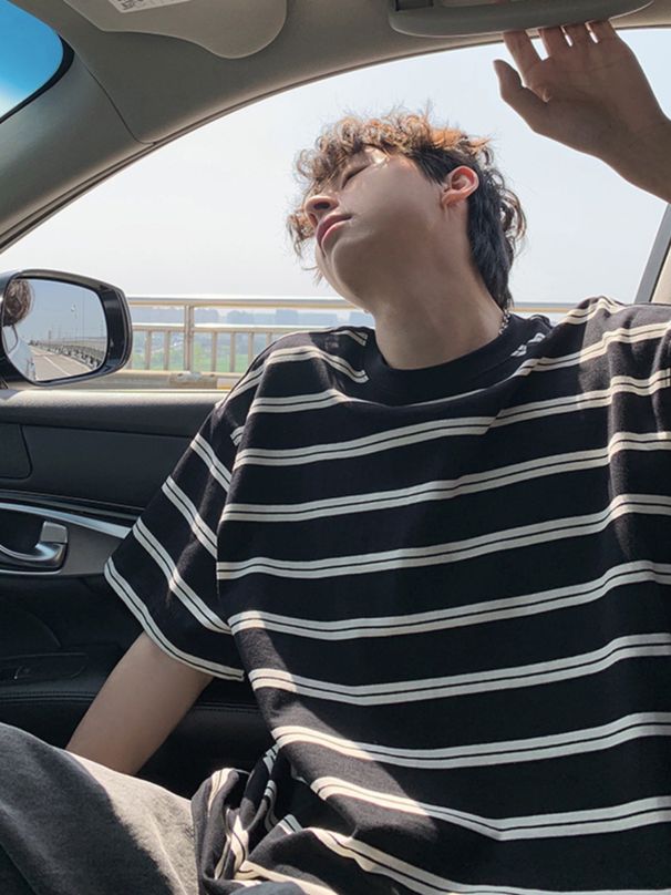Men's Clothing Summer New Heavy College Style Loose Thin Five Point Sleeve Half Sleeved T Shirt_viptrois.com