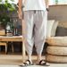 Cropped Men Summer Thin Loose Straight Leg Chinese Style Cotton Linen 7/8 Pants Casual Shorts_viptrois.com