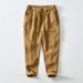 Men's Clothing Cotton And Linen Nine Point Pants Thin Drawstring Elastic Waist Casual Pants Men's Straight Youth Loose Trendy Pants_viptrois.com