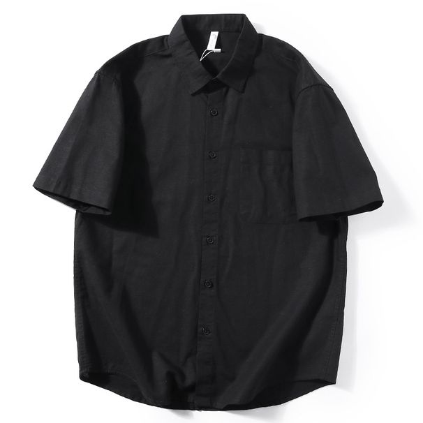 Men's Clothing Linen Shirt Men's Short Sleeve Summer Thin Breathable Cotton And Linen Shirt Men's Casual Lapel Loose Half Sleeved Shirt Top_viptrois.com