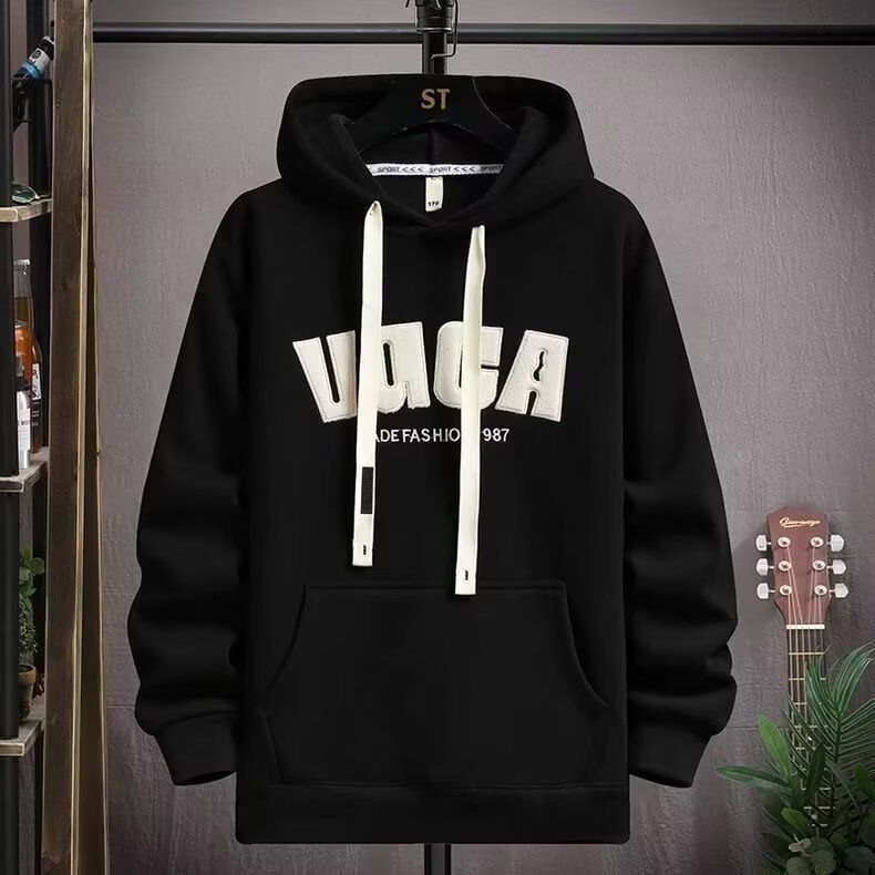 Teen Boys' Fleece Hoodie – Warm Winter Pullover With Kangaroo Pocket (M-3XL, Black/Khaki)_viptrois.com