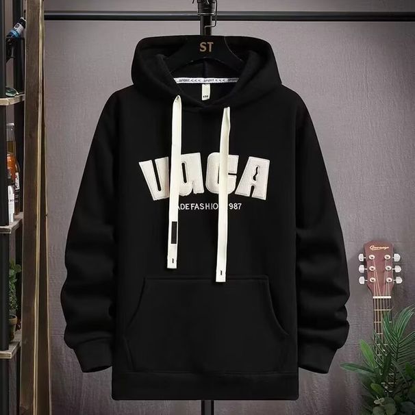 Teen Boys' Fleece Hoodie – Warm Winter Pullover With Kangaroo Pocket (M-3XL, Black/Khaki)_viptrois.com