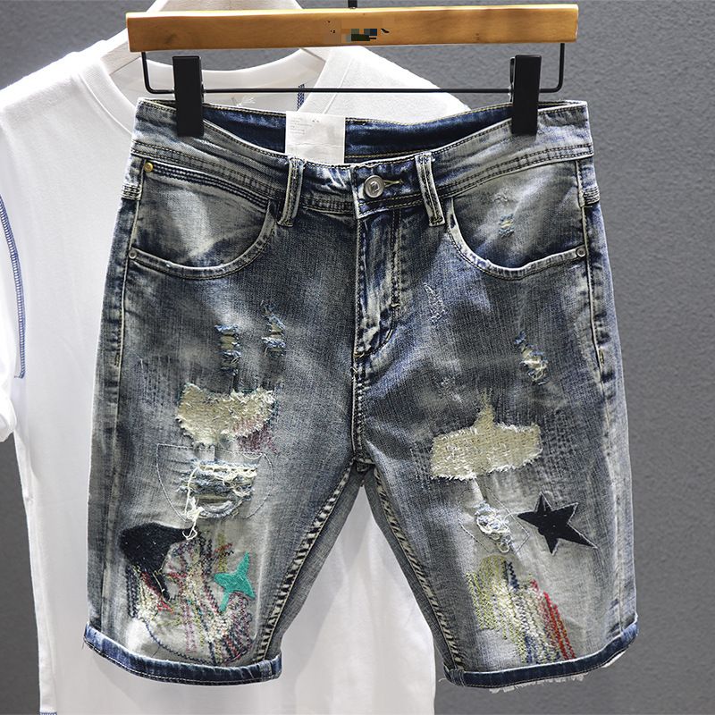 Men's Clothing Denim Shorts Men's Korean Version Of Shorts Trendy Students Retro Nostalgic Casual Breeches_viptrois.com