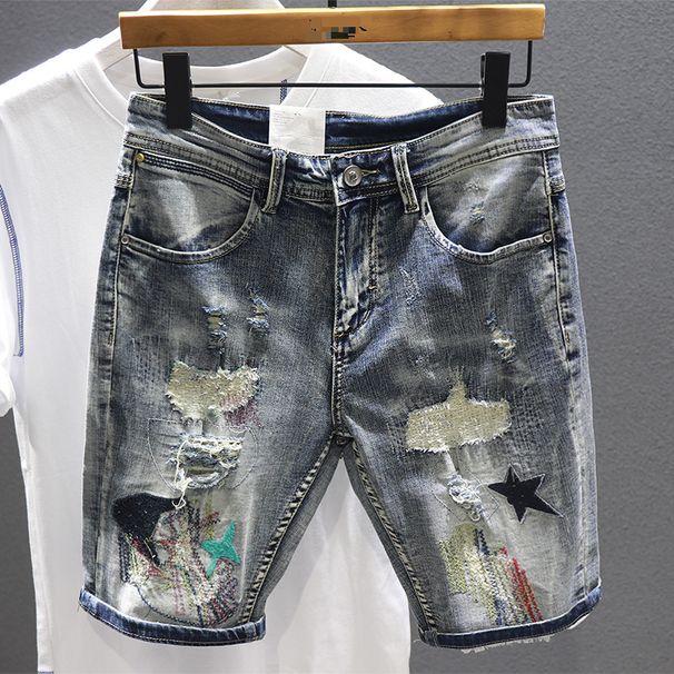 Men's Clothing Denim Shorts Men's Korean Version Of Shorts Trendy Students Retro Nostalgic Casual Breeches_viptrois.com