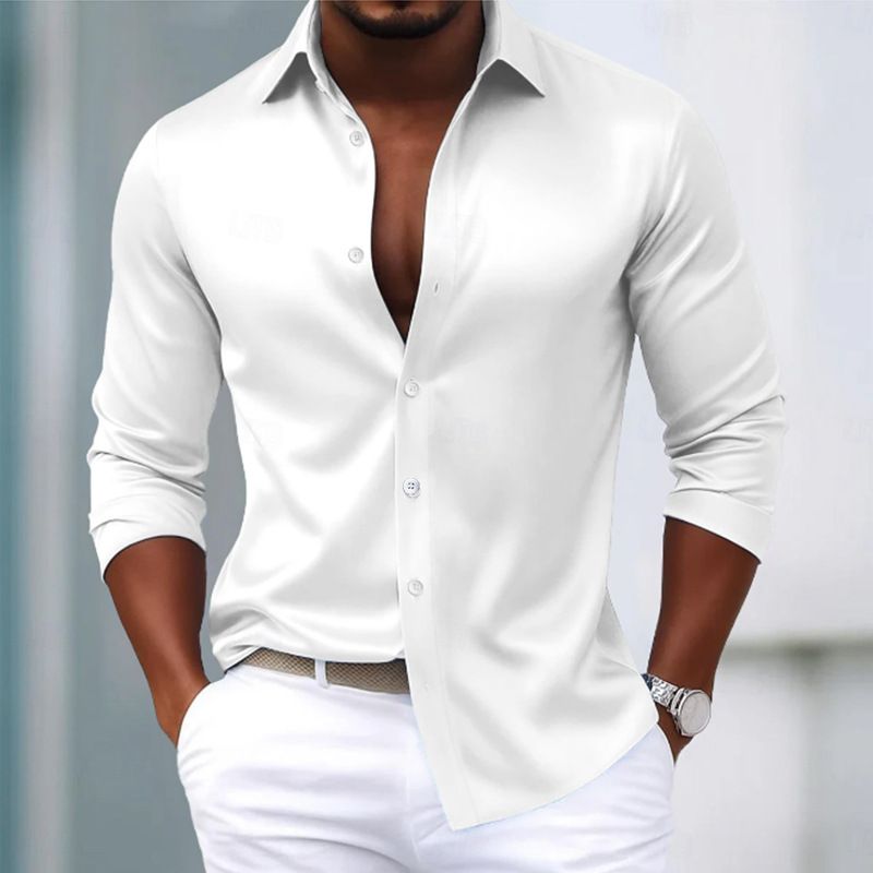 2027 Spring Summer Fashion Men Lapel Pure Color Single-Breasted Long Sleeve Casual Shirts S-3XL_viptrois.com