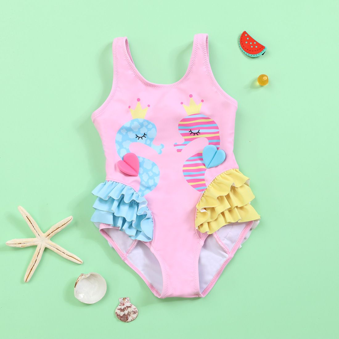Mother & Kids New Girls One Piece Swimsuit Cute Ruffled Flamingo Baby Girl Comfortable High Elastic High Quality Swimsuit_viptrois.com