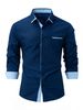 Business-Casual-Hemd Für Herren, Modische Einfarbige, Vielseitige, Langärmlige Revers-Baumwollhemd, Tasche, Frühling Und Herbst_viptrois.com
