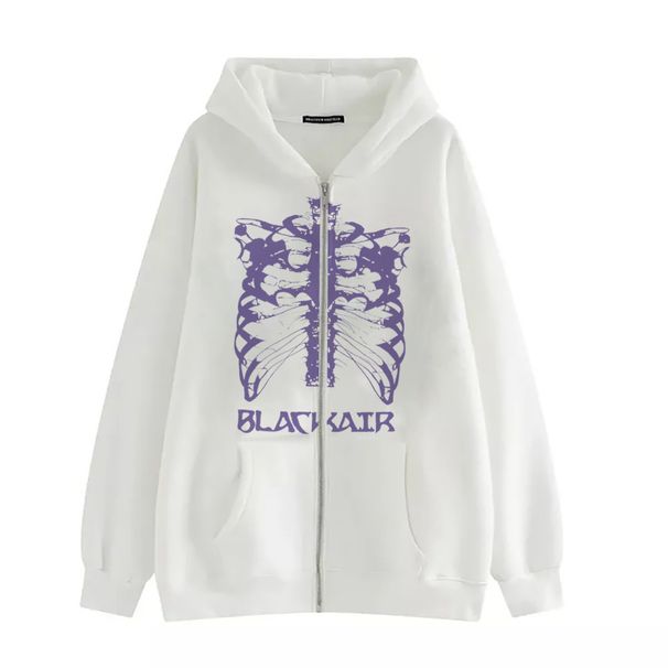 Y2K Skeleton Hoodie 90s Pattern Print Zip-Up Top Girl Sweatshirt_viptrois.com