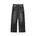 Men's Clothing High End Lightning Crack Washed Old Design Jeans Retro Loose Casual Trousers_viptrois.com