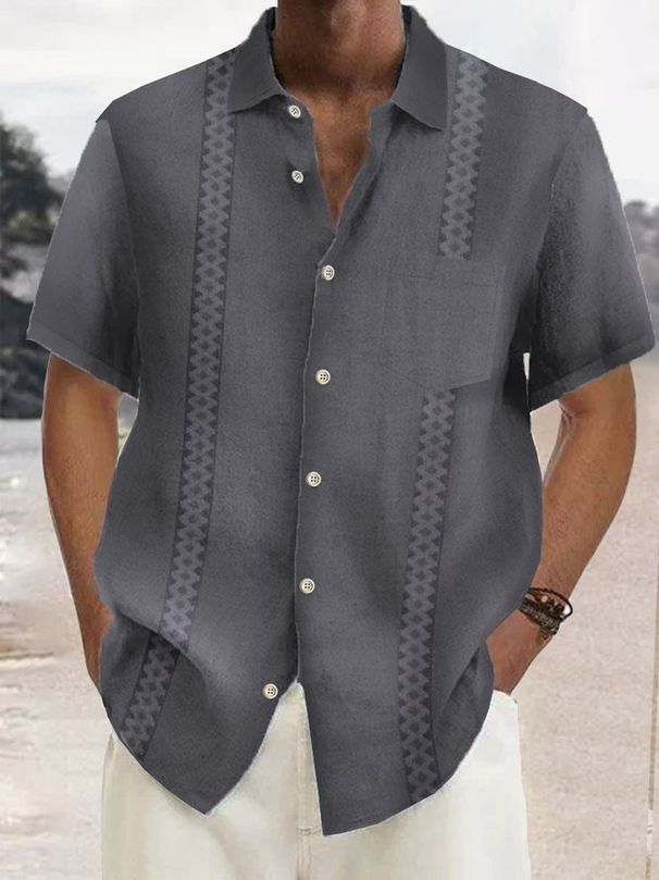 Men's Clothing Summer Men's Printed Short Sleeved Shirt Striped Loose Men's Tops Middle Aged And Young Men's Shirts_viptrois.com