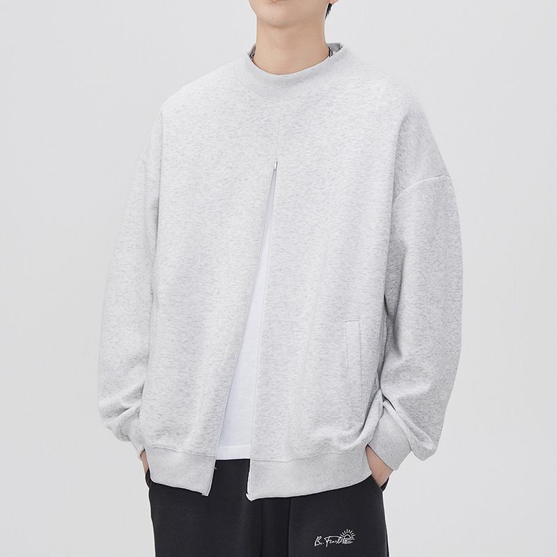 2025 Spring New Brand Stand Up Collar Cardigan Sweatshirt Men's Trendy Loose Casual Grey Money Style Wearing Coat 449_viptrois.com