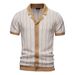 2025 Summer New Men's Short Sleeved Knitted Stripe Fashion Business Polo Shirt For Men_viptrois.com