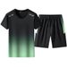 Men's Clothing New summer men's trendy loose clothing trendy brand student short-sleeved T-shirt suit gradient color five-point sleeve two-piece suit_viptrois.com