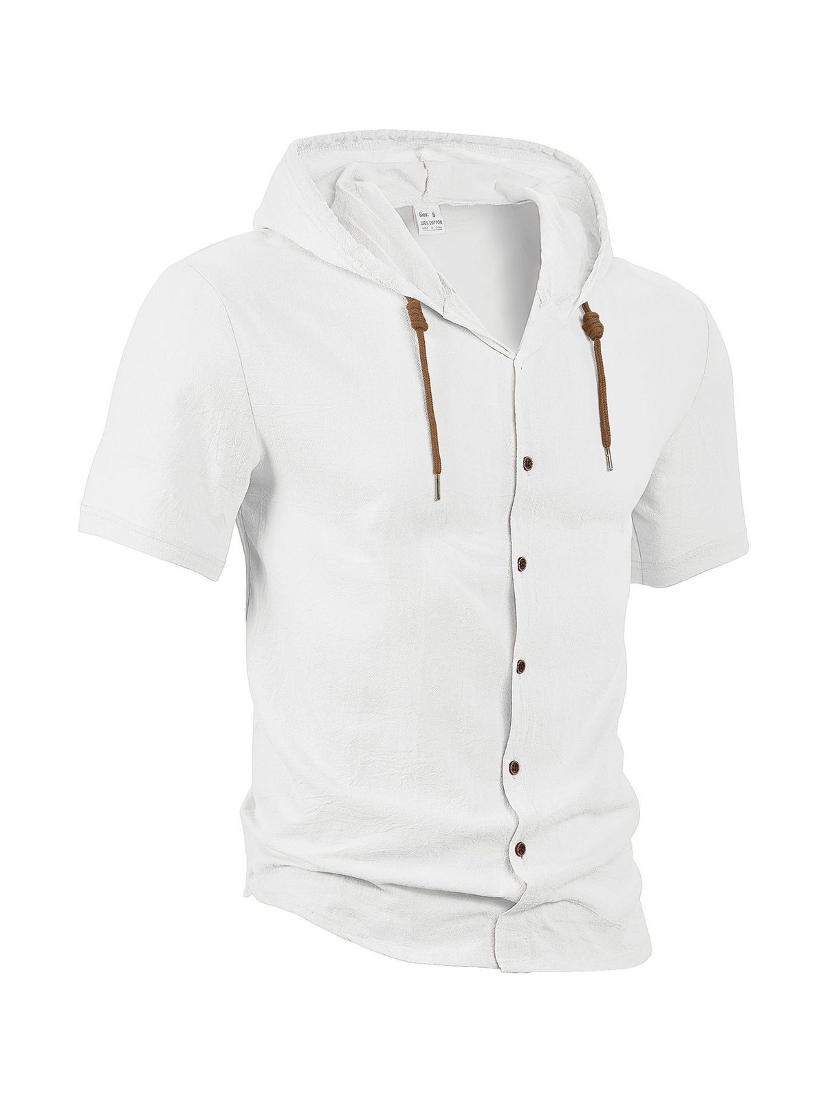 Linen Men's Shirt, Fashionable And Casual Summer Breathable Thin Hooded Short-sleeved Cardigan_viptrois.com