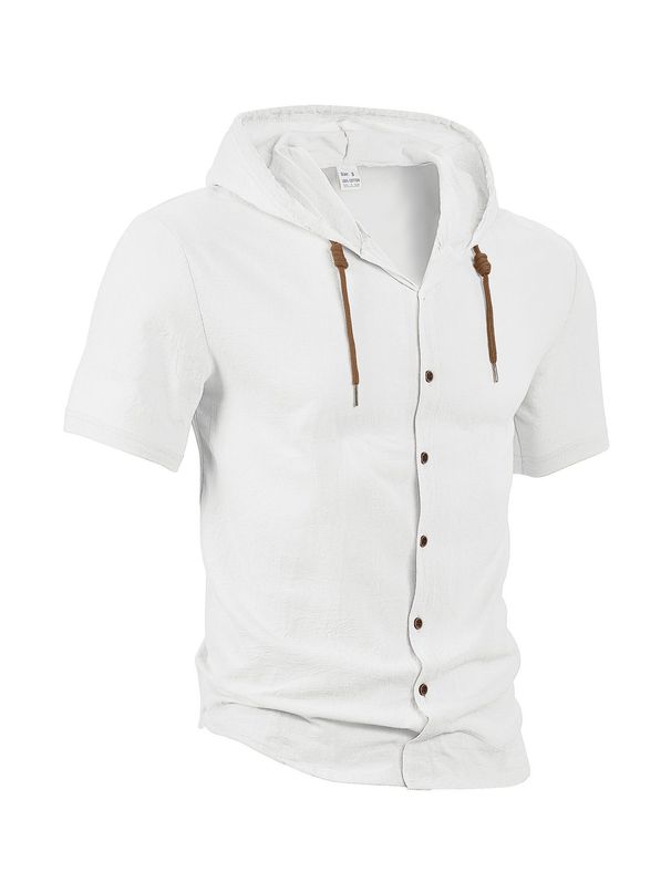 Linen Men's Shirt, Fashionable And Casual Summer Breathable Thin Hooded Short-sleeved Cardigan_viptrois.com