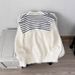 Korean-Style Stripe Cape Sweater – Faux Mink Fur Unisex Pullover (Oversized Fit, M-XXL, Black/White)_viptrois.com