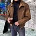 Men's Winter Faux Suede Bomber Jacket With Stand Collar - Trendy Loose Fit Unisex Zip Up Outerwear For Casual Streetwear (Black/Brown)_viptrois.com