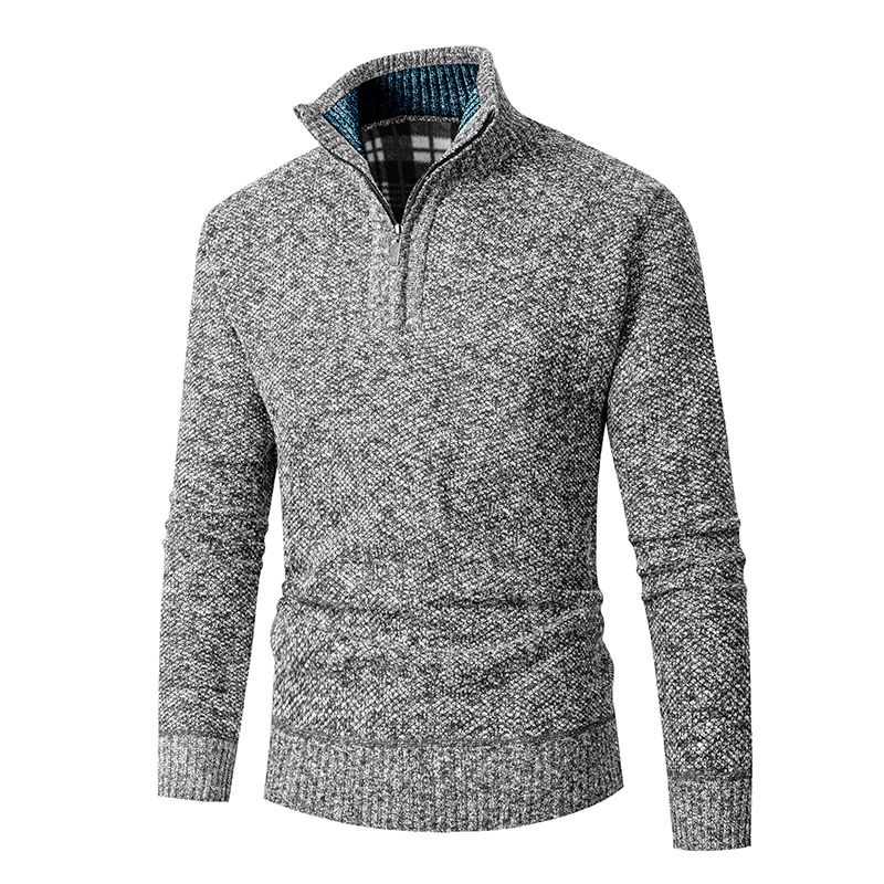 Men's Half-Zip Fleece Lined Sweater - Warm Winter Knit Pullover For Casual & Business_viptrois.com