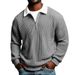 Men's Half-Zip Collar Sweatshirt – Color-Block Grid Design, Breathable Long Sleeve For Gym & Casual Wear_viptrois.com