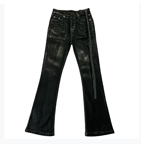 High Version, Style Hand-woven Wax Pants With Flared Wide Legs And Elasticized Ruffles, High Street Cle An Fit Denim Pants_viptrois.com
