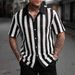 Men's Clothing Black And White Striped Hollow Short Sleeve Shirt Daily Casual Tops_viptrois.com