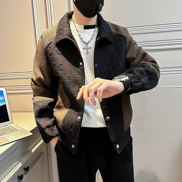 Men's Clothing Men's Stylish Contrast Color Letter Print Jacket - Loose Fit Casual Coat For Spring & Autumn (White/Black, M-3XL)_viptrois.com