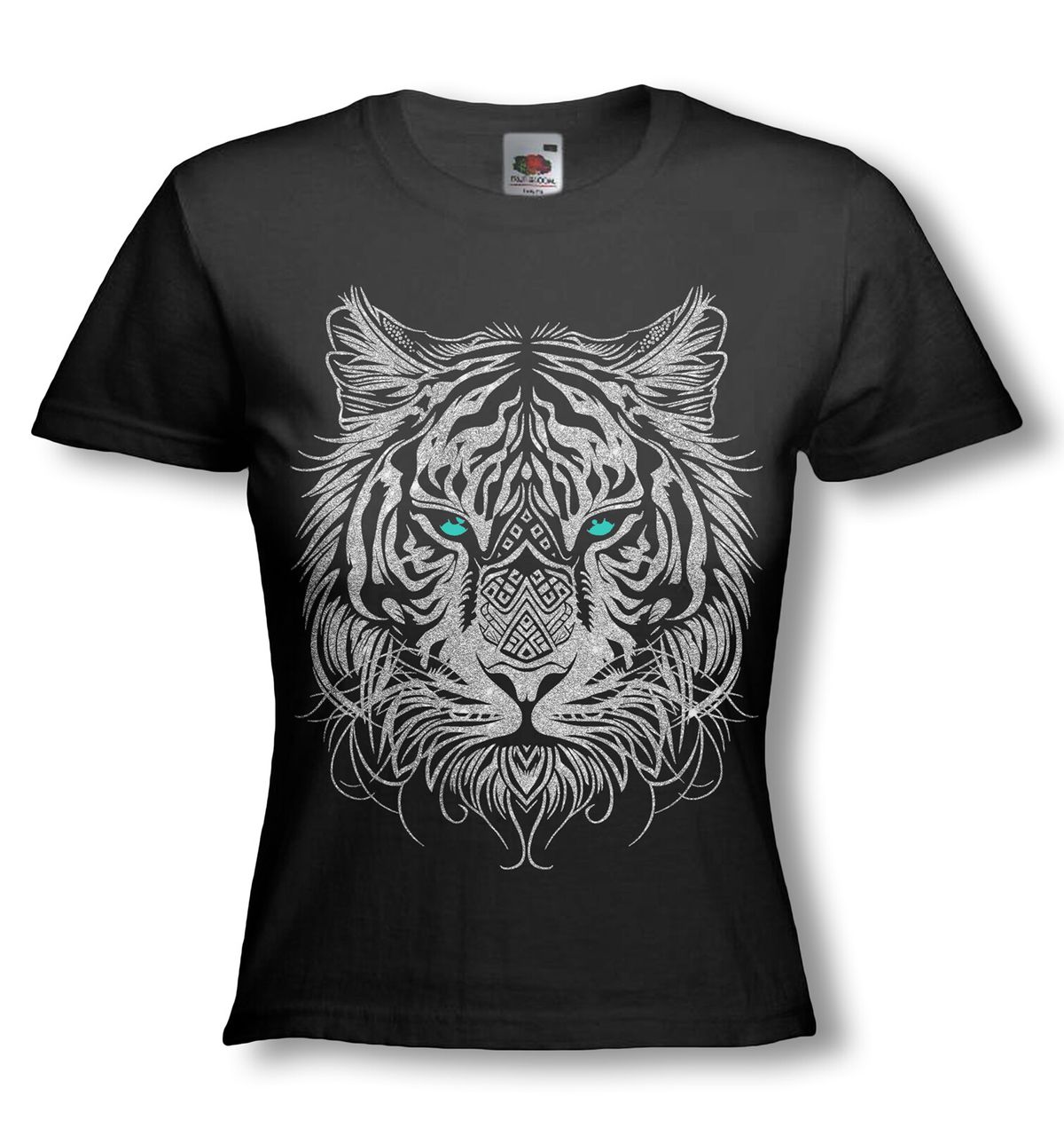 Ladies Fitted Tribal Tiger Tee: Glittering Color Options! Big Cat Lovers 100% Cotton T-shirt Mens Tees Top_viptrois.com