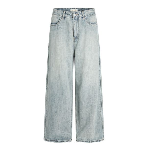 Punk Washed Denim Wide-Leg Men Loose Versatile Distressed Casual Straight Long Pants Cleanfit Trend_viptrois.com