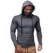 Men's Performance Hooded Turtleneck – Slim Fit Long Sleeve Base Layer With Face Mask, Gym & Streetwear Essential (Grey/Black)_viptrois.com