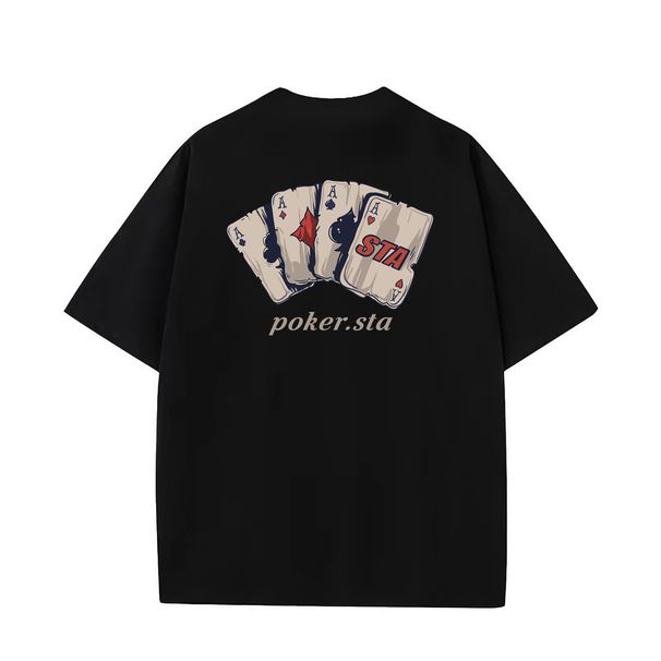 Men's Clothing STA National Trend Classic Poker Cards Men And Women Short Sleeve American High Street Retro T Shirt Vintage Cotton Couple Tops_viptrois.com