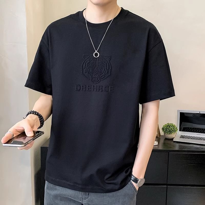 White Steel Stamp Short-sleeved T-shirt Men's 202 New Summer Thin Trendy Brand Slim-fitting Cotton Half-sleeved Top T-shirt_viptrois.com
