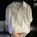 Men's Pleated Short Sleeved Shirt Slanted Placket Summer Ice Silk Cool Sophisticated Trendy Hairstylist Outerwear_viptrois.com
