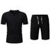 Summer New Style Men's Solid Color Two Piece Set Short Sleeve Beachwear Linen Suit With Shorts_viptrois.com