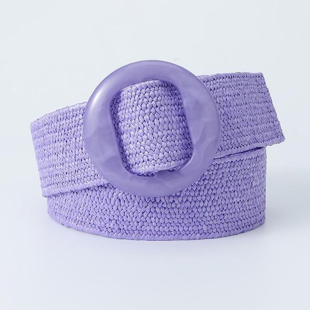 New Bohemian Candy Color PP Grass Woven Elastic Belt Resin Round Buckle Decoration Women's Wide Waist Cover_viptrois.com