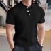 24 Men's Solid Color Short Sleeve Summer Casual Vertical Striped Turn-Down Collar Polo Versatile Elegant Button T-Shirt_viptrois.com