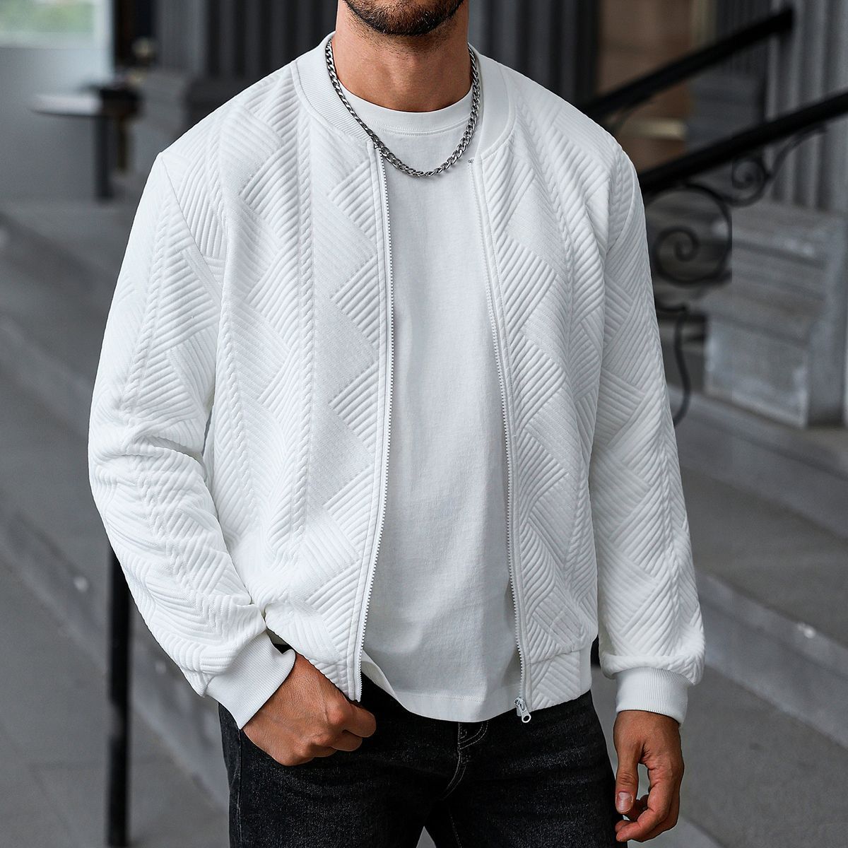 Men's Clothing Zip-Up Hoodie Sweatshirt - Soft Textured Fleece Pullover, Oversized Casual Loungewear, V-Neck Lightweight Jacket For Fall_viptrois.com