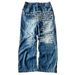 Men Faded Black Baggy Wide Leg Denim Pants, Full Front Text Print Streetwear Loose Casual Jeans_viptrois.com