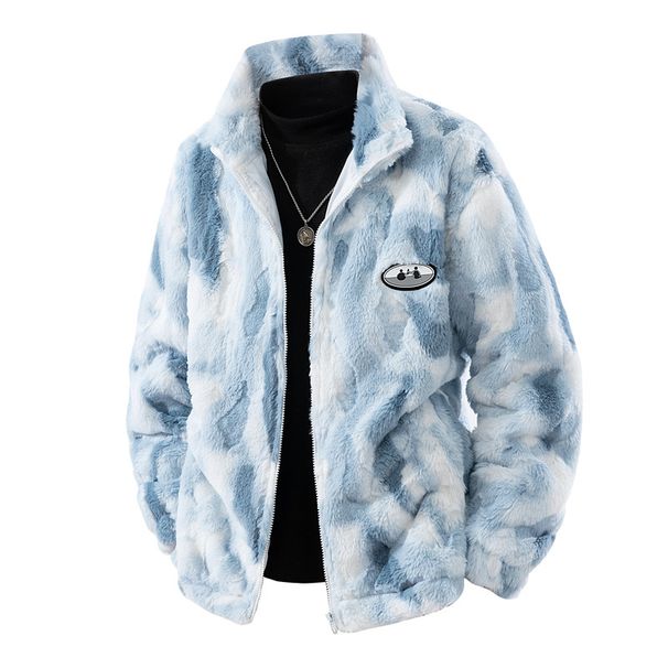 Men's Clothing Lambswool Jacket Winter Loose Tie Dye Warm Winter Cotton Padded Coat Plus Velvet Thickened Cotton Coat Ins Trendy Brand Cotton Padded_viptrois.com
