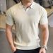 Men's Polo Shirt V Neck Short Sleeve Knitted Sweater Texture Business Lapel Ice Silk T-Shirt Breathable Cotton Blend For Summer_viptrois.com