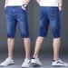Thin Men's Straight Leg Jeans Shorts Elastic Slim Fit Summer Youth Mid-Length Pants_viptrois.com