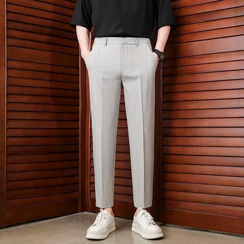 Men's Slim Straight Business Suit Trousers Advanced Drape Anti-Wrinkle Non-Iron Casual Bottoms_viptrois.com