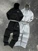 Men's Clothing Hooded Embroidered Zip-up Pocket Trendy Sweatshirt Set, Available In Black And Gray, With Straight-leg Sweatpants, Y2K Style._viptrois.com