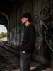 Men's Retro Black Cable Knit Sweater, American Street Style Loose Knit Pullover_viptrois.com